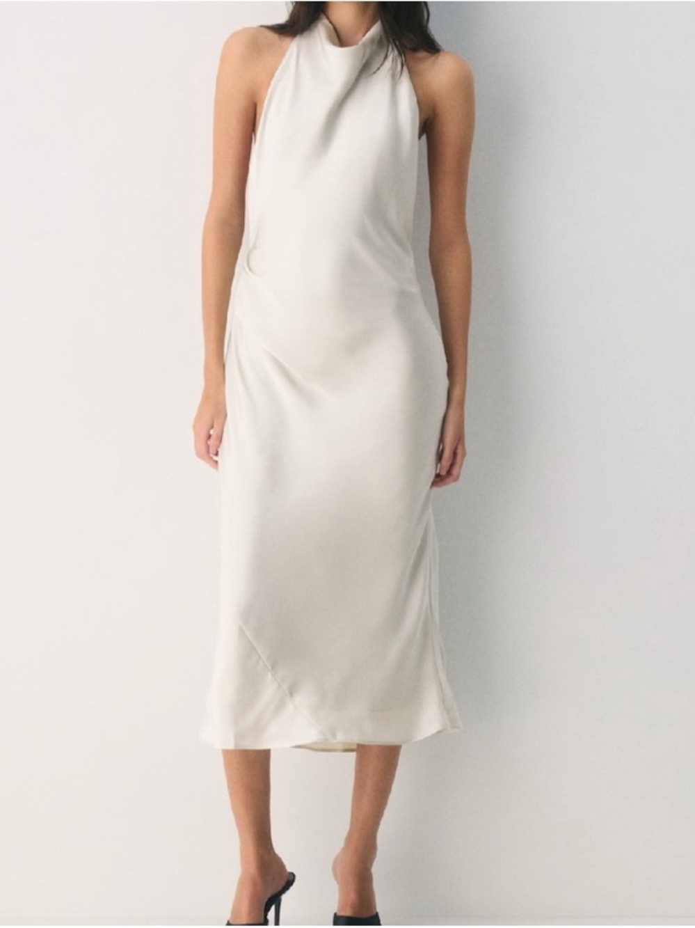 NEW Aritzia Audience  Halter Satin Midi Dress in Ivory - Classic Minimalist